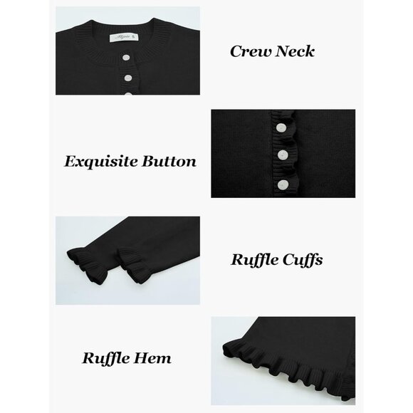 Alljoin Women Black Long Sleeve Solid Knit Cardigan Casual Crewneck Sweater - Picture 5 of 7